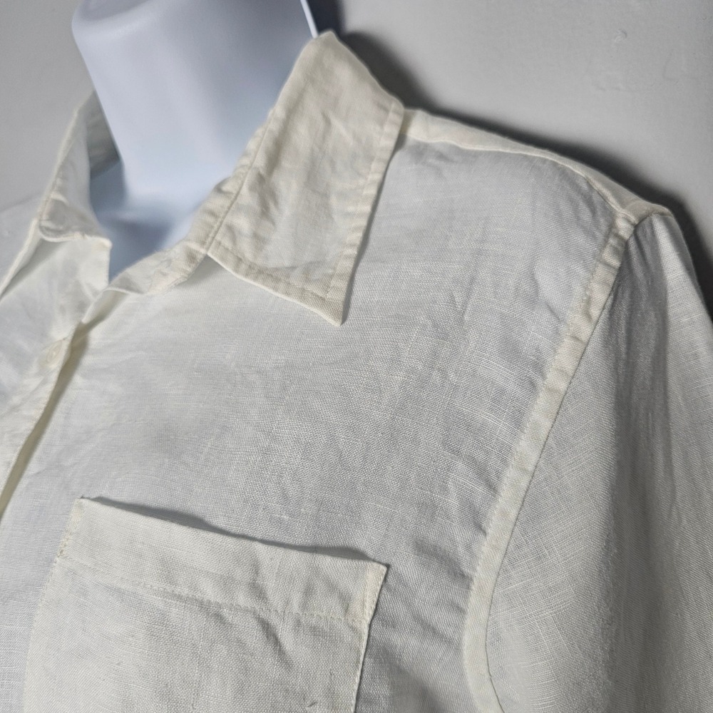 L.L.Bean Womens M Petite 100% Linen White Button Down Shirt Coastal Summer - Picture 2 of 11